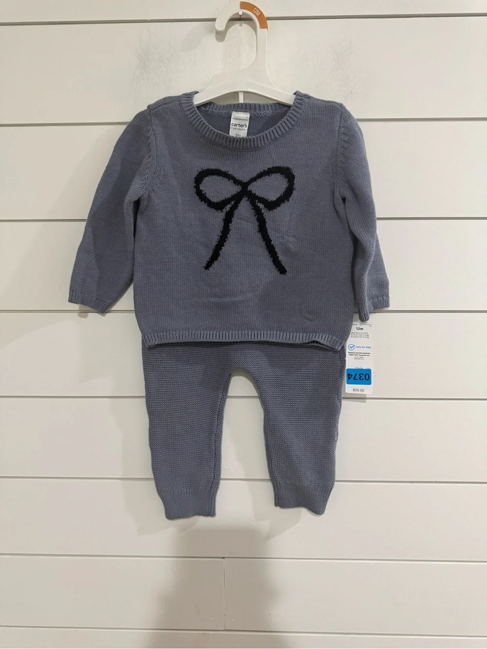 Carter's Gray Knit Sweater set  with Black Bow Motif